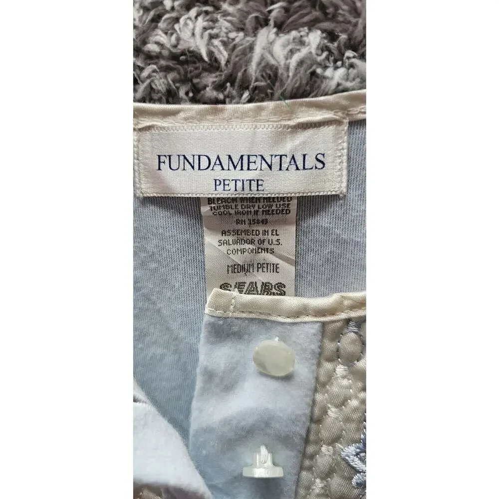 Vintage SEARS Petite Nightgown Blue Light Flannel Lace Embroidery Bodice Pet Med